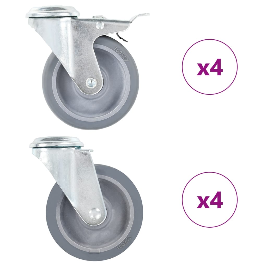 8 Pcs rodas giratórias com orifício para parafuso 100 mm