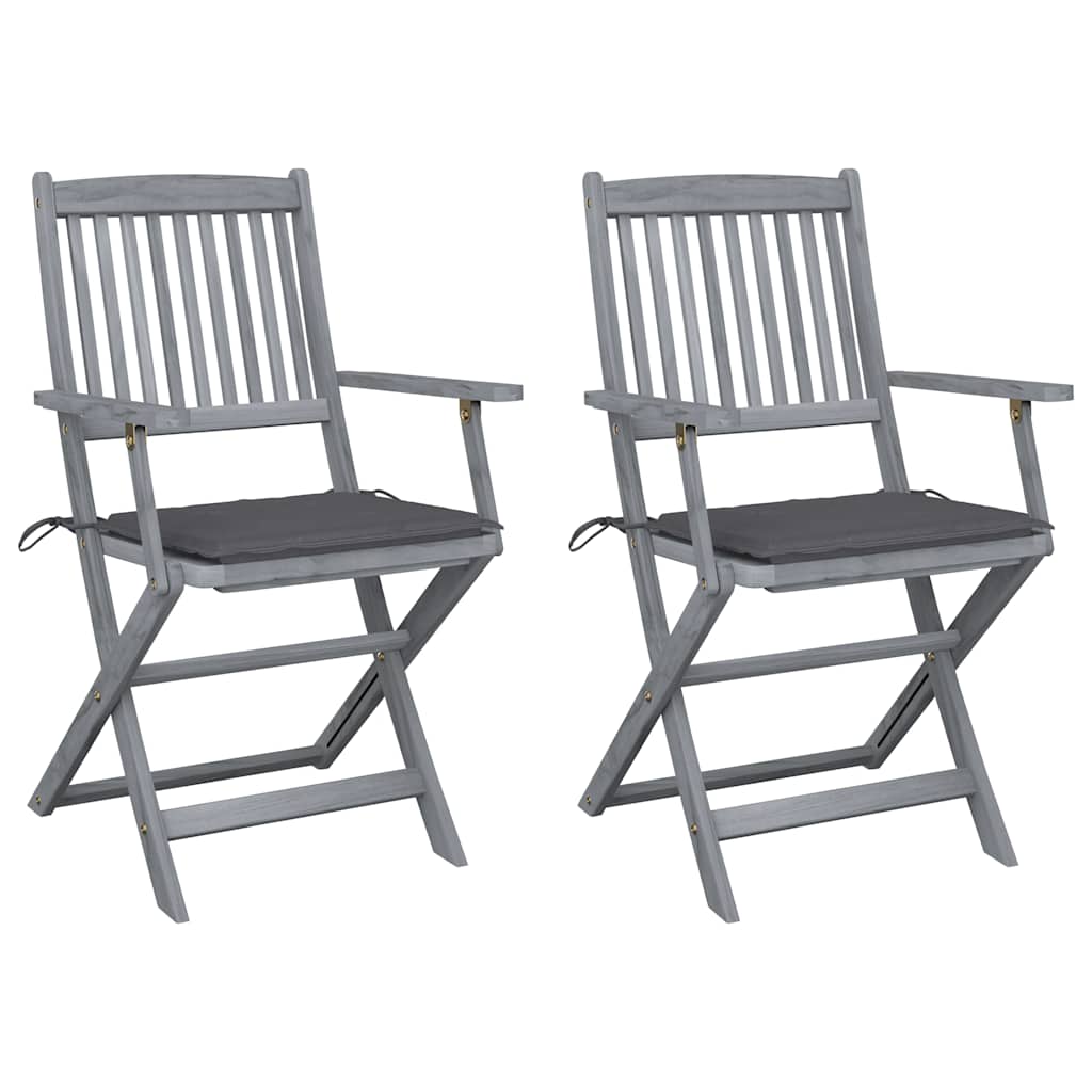 Cadeiras exterior dobráveis c/ almofadões 2 pcs acácia maciça
