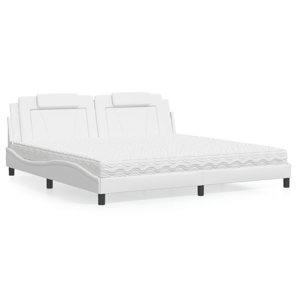 Cama viana com colchão 200x200 cm couro artificial branco