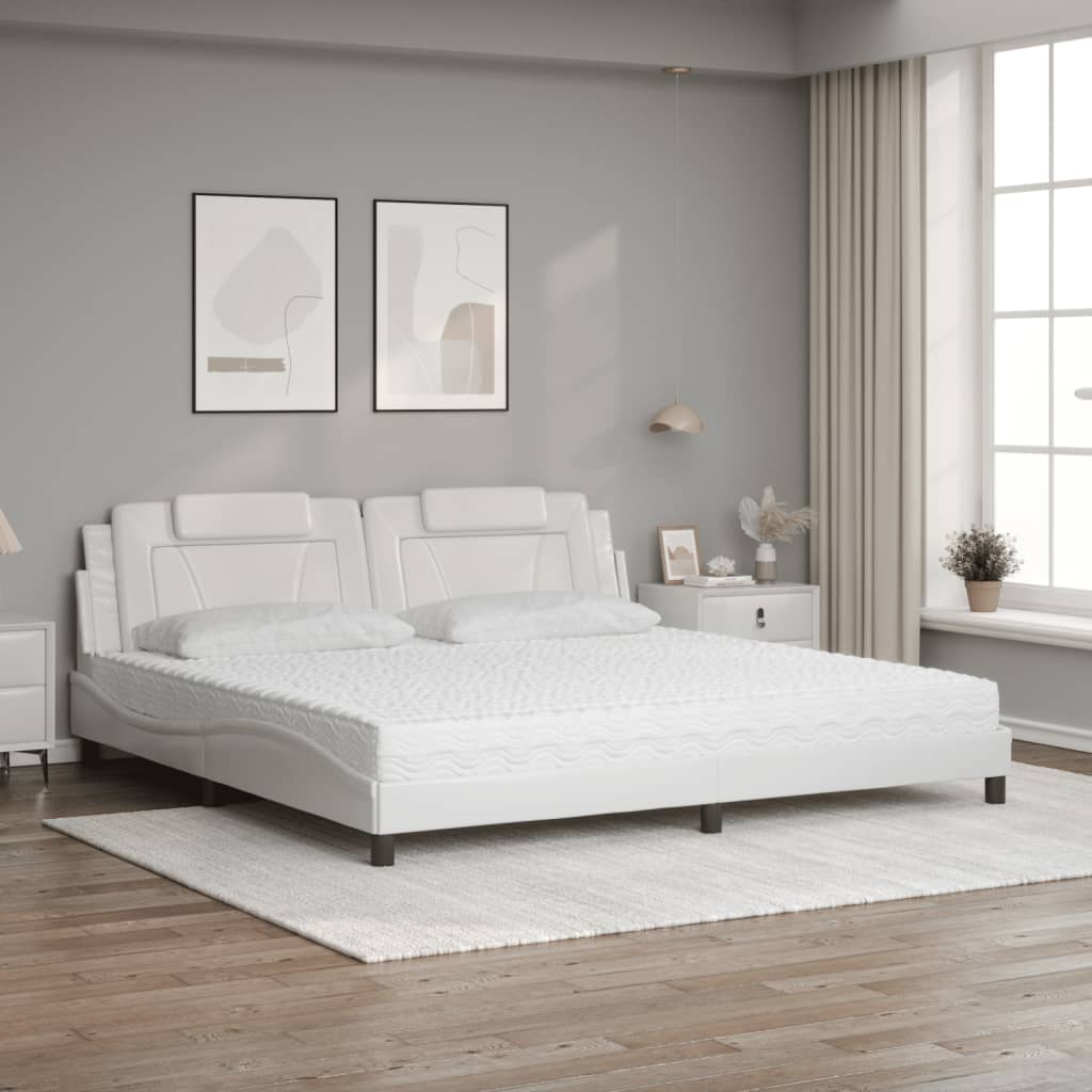 Cama viana com colchão 200x200 cm couro artificial branco