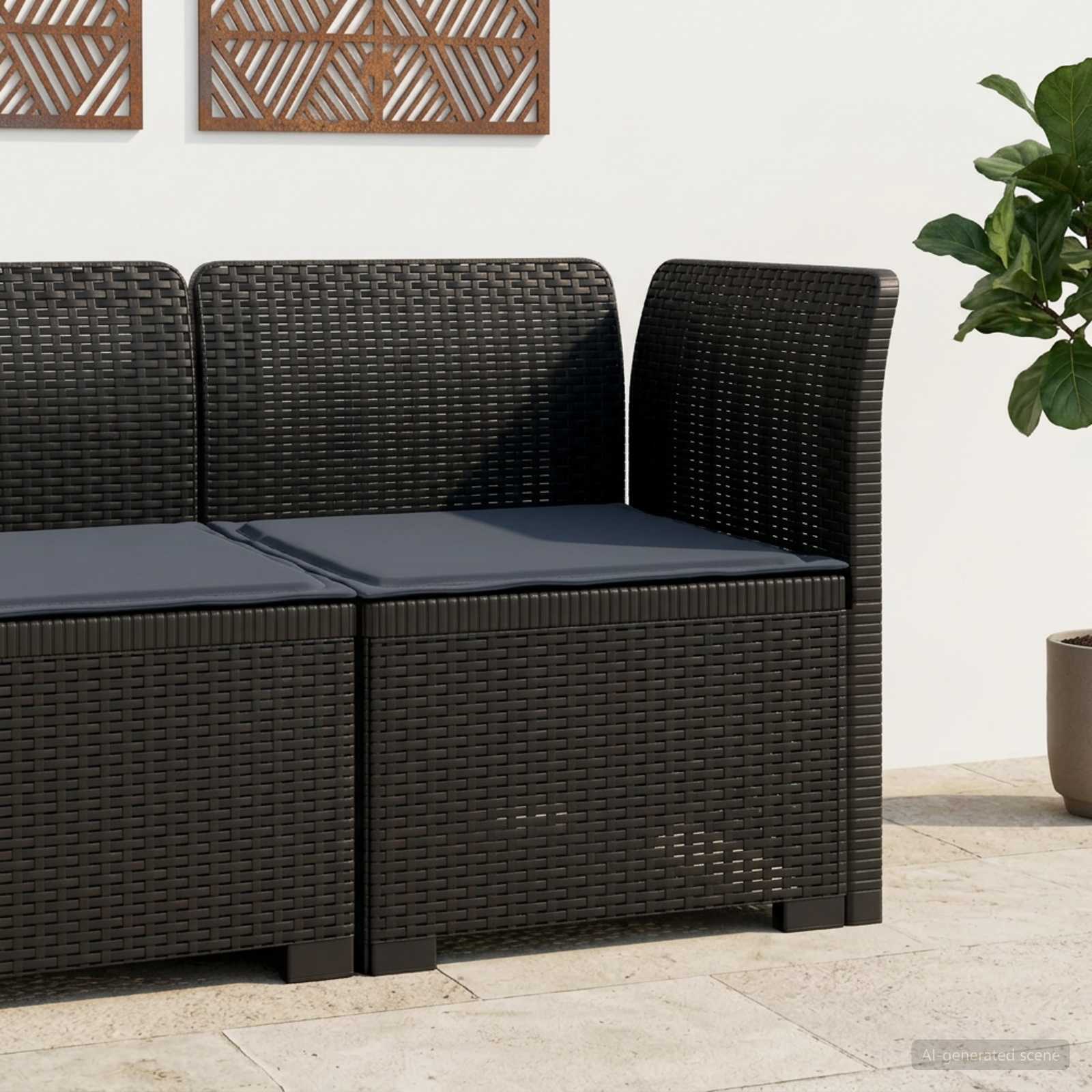 Sofá de jardim 1 lugar com almofada look rattan PP antracite