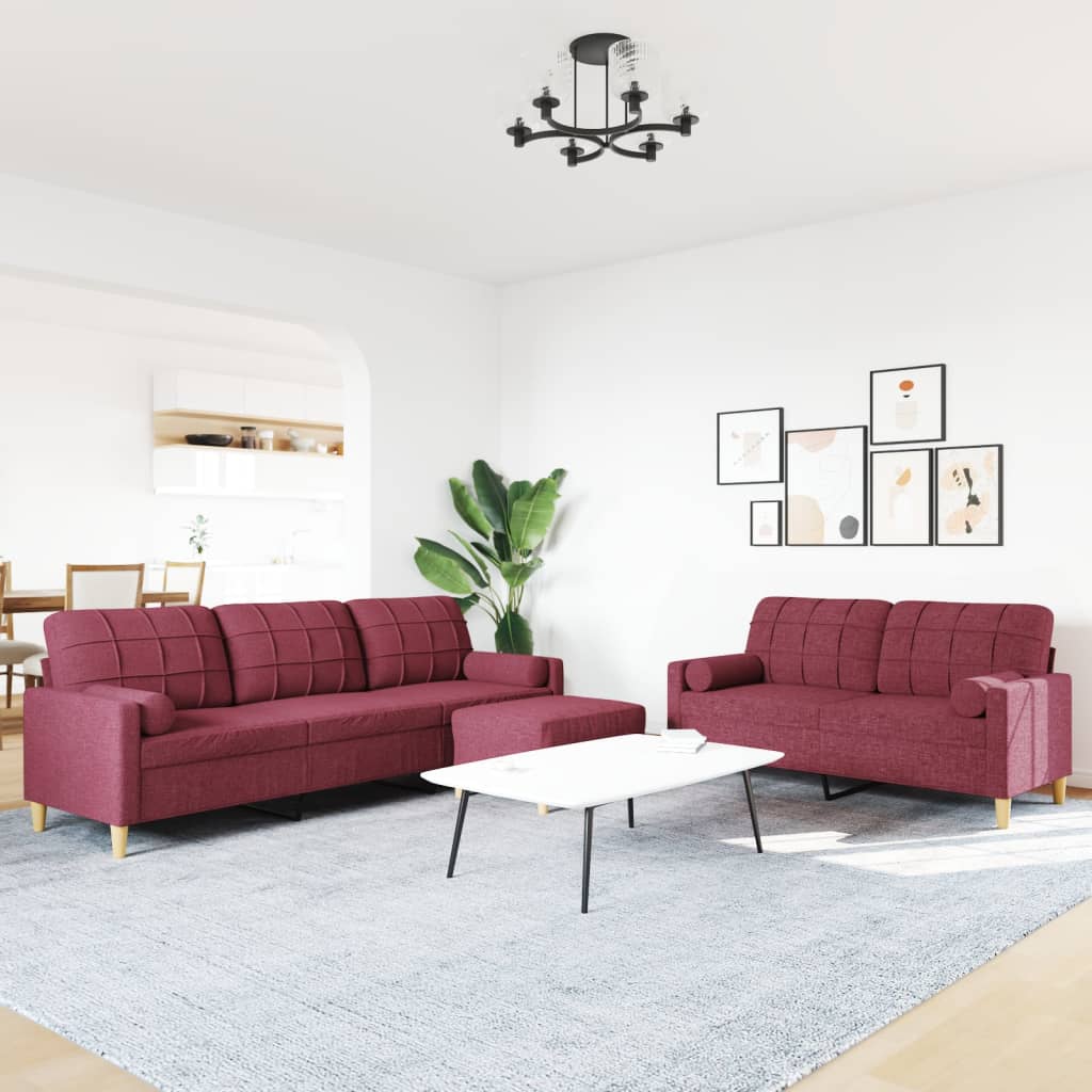 3 Pcs conjunto de sofás c/ almofadas/apoio pés tecido
