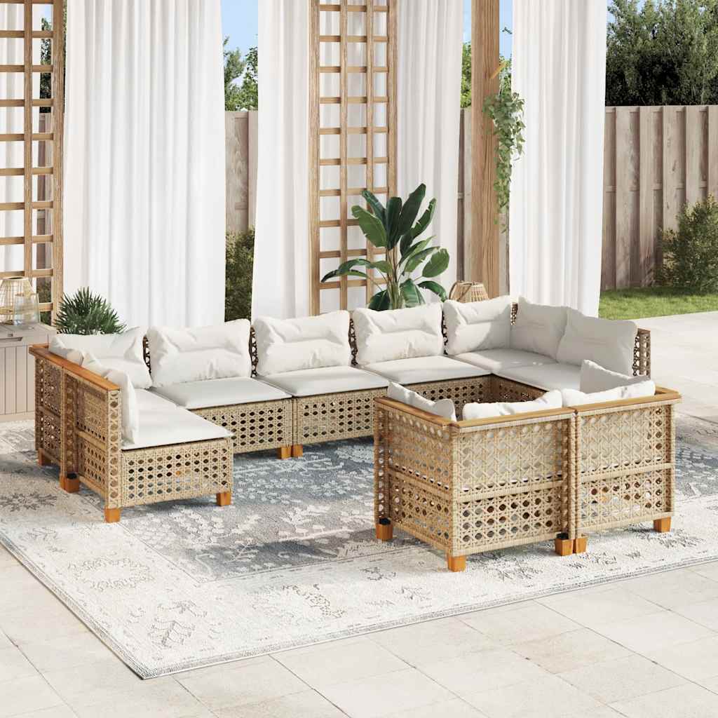 9 Pcs conjunto de sofás p/ jardim com almofadões vime PE bege