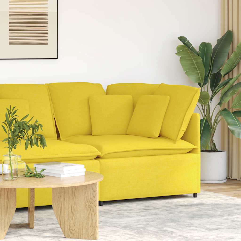 Módulo de canto para sofá modular com almofadas, amarelo claro, 100 cm