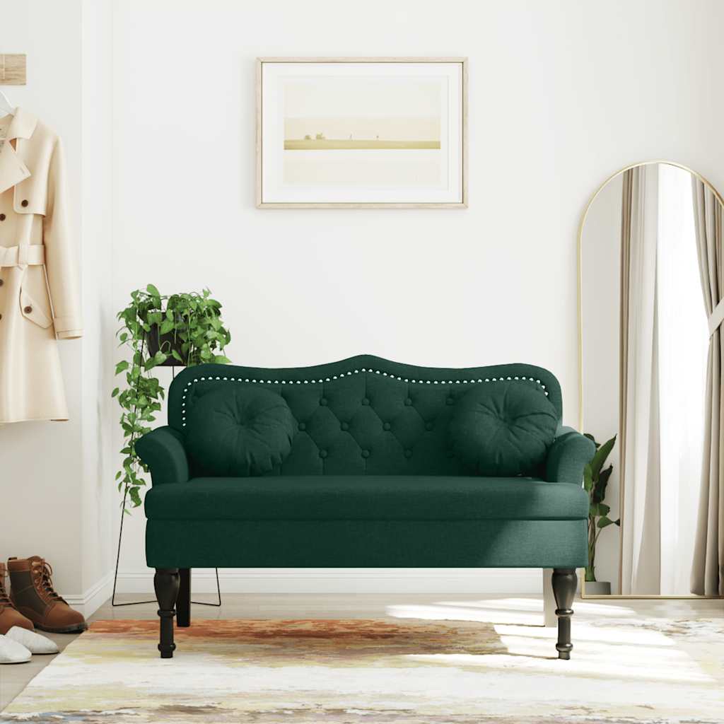 Banco com almofadas verde escuro 120,5x65x75 cm veludo