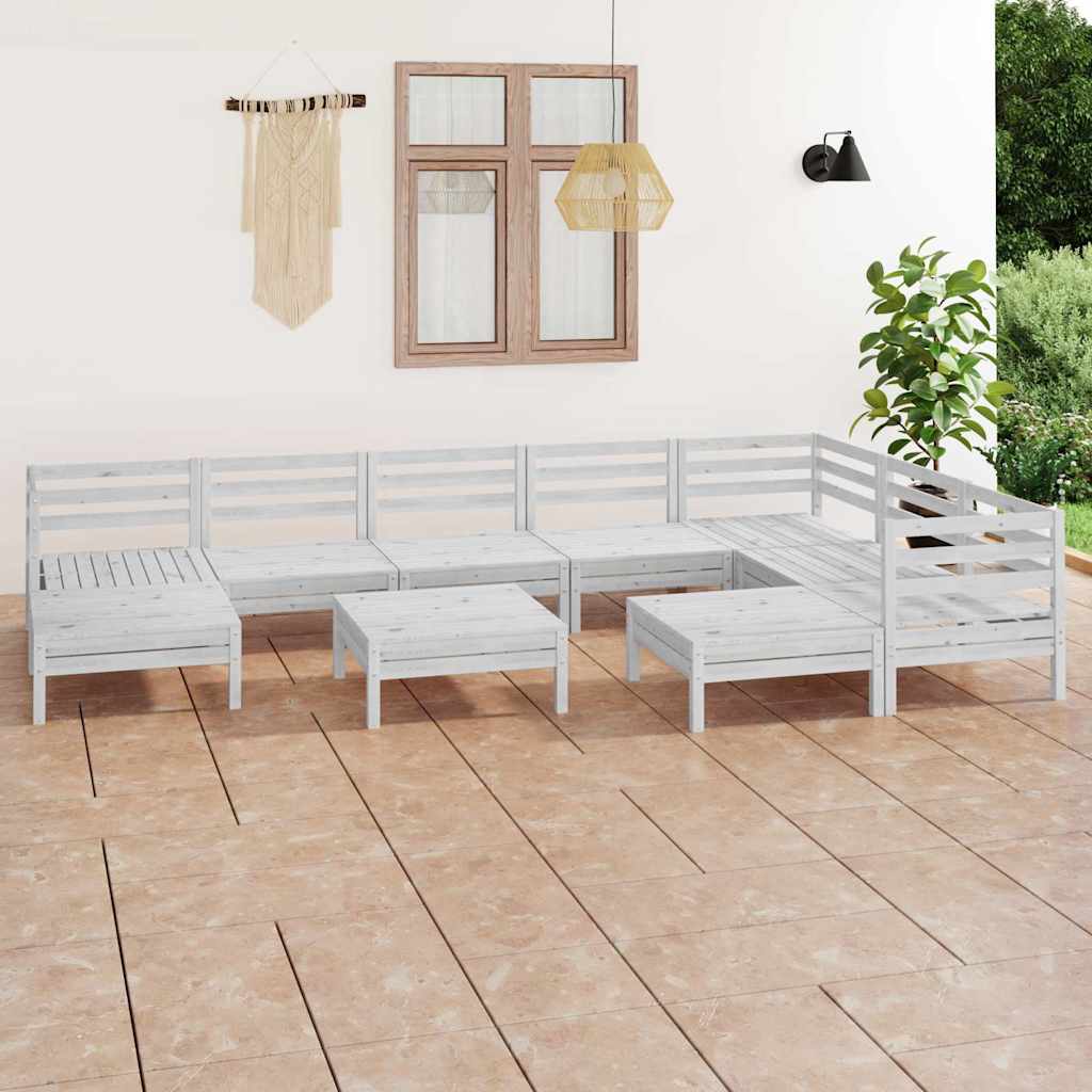 10 Pcs conjunto lounge de jardim pinho maciço branco