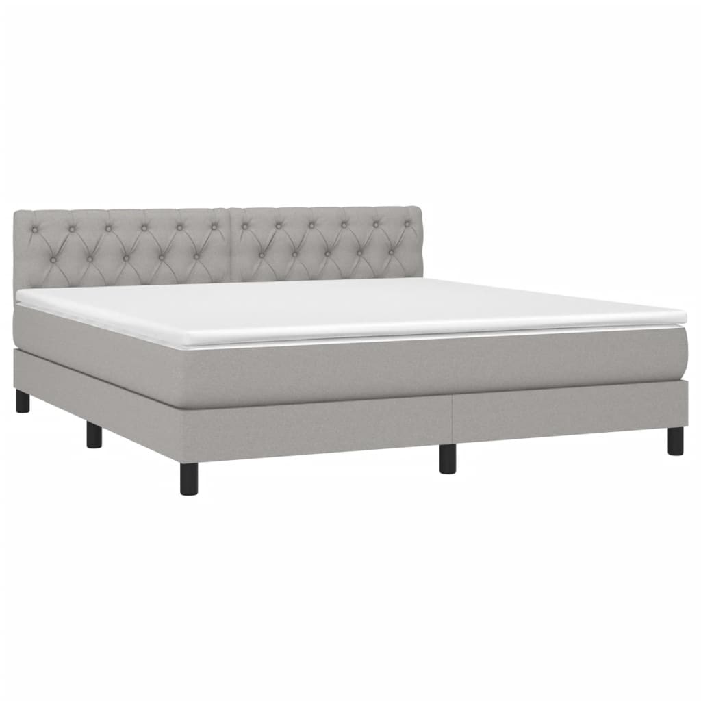 Cama box spring c/ colchão e LED 160x200 cm tecido cinza-claro