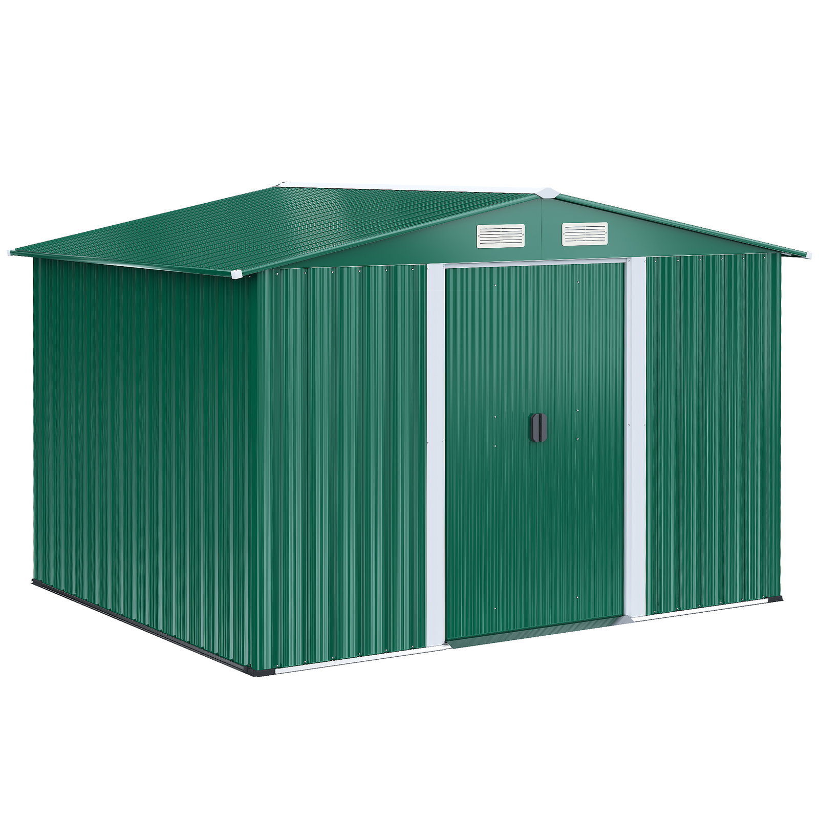 Abrigo de Jardim 258x206x178cm 5,3m² Abrigo de Aço Galvanizado com Portas de Correr e Ventilações para Armazenamento de Ferramen