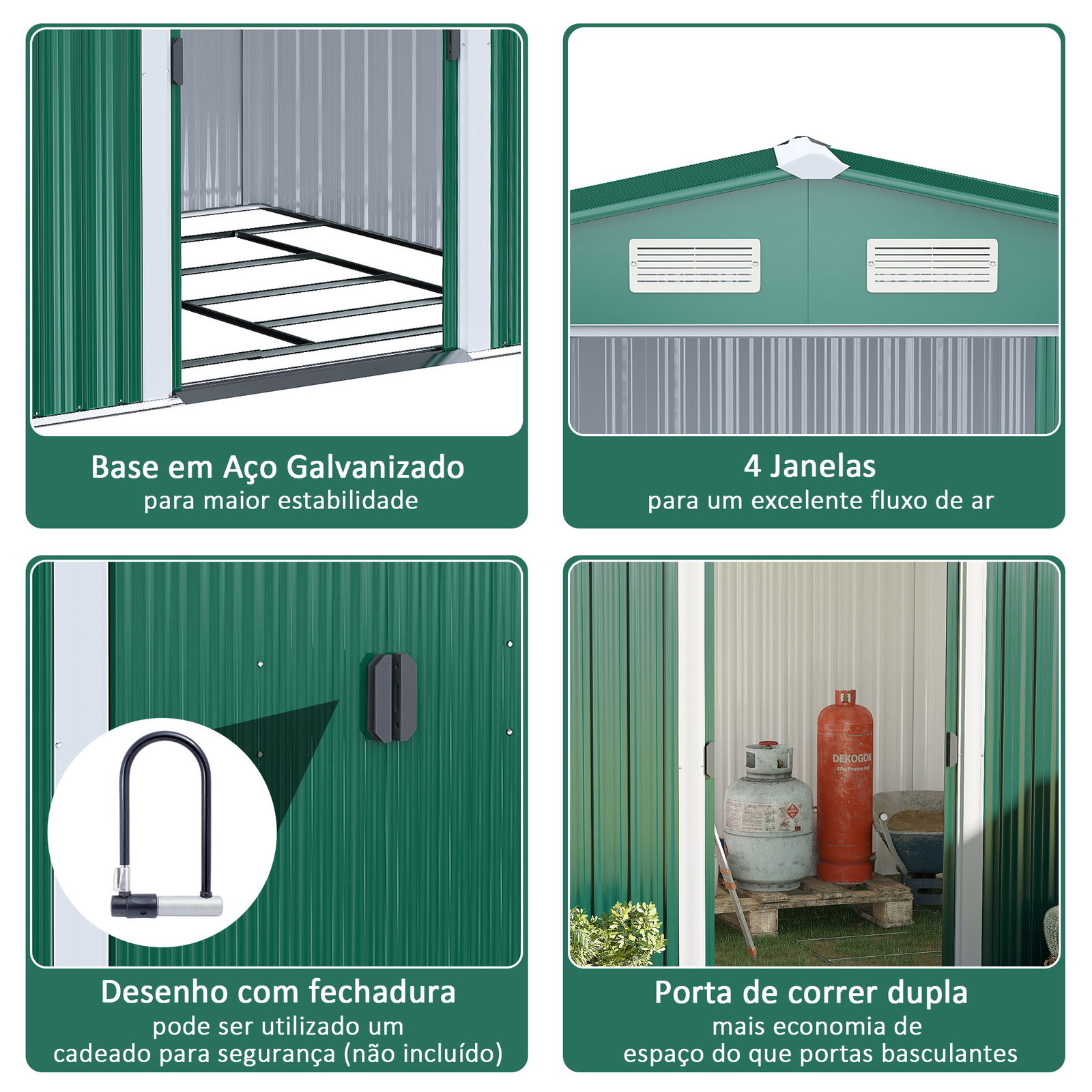 Abrigo de Jardim 258x206x178cm 5,3m² Abrigo de Aço Galvanizado com Portas de Correr e Ventilações para Armazenamento de Ferramen