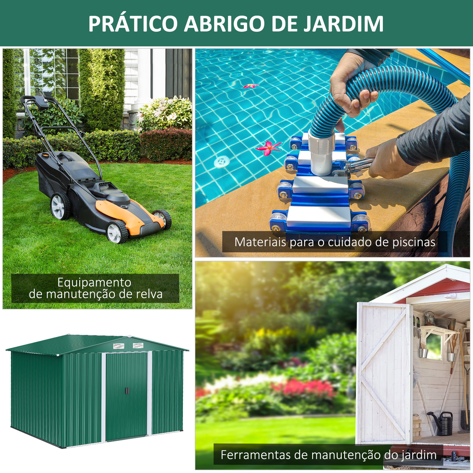 Abrigo de Jardim 258x206x178cm 5,3m² Abrigo de Aço Galvanizado com Portas de Correr e Ventilações para Armazenamento de Ferramen
