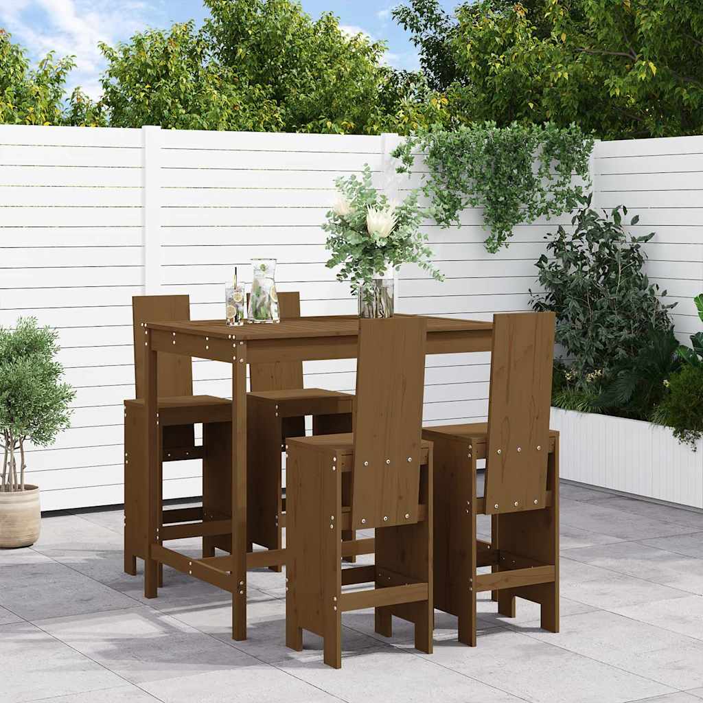 5 Pcs conj. de bar p/ jardim madeira pinho maciça castanho-mel