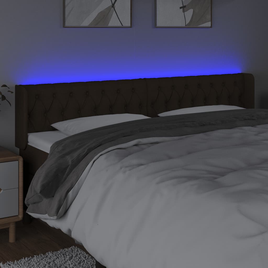 Cabeceira de cama c/ luzes LED tecido 183x16x78/88 cm castanho