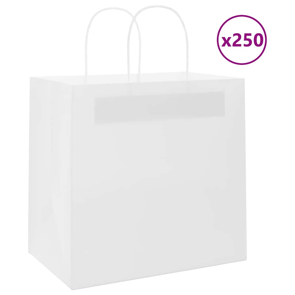 Sacos de papel 250 unid com alças branco 26x17x25 cm