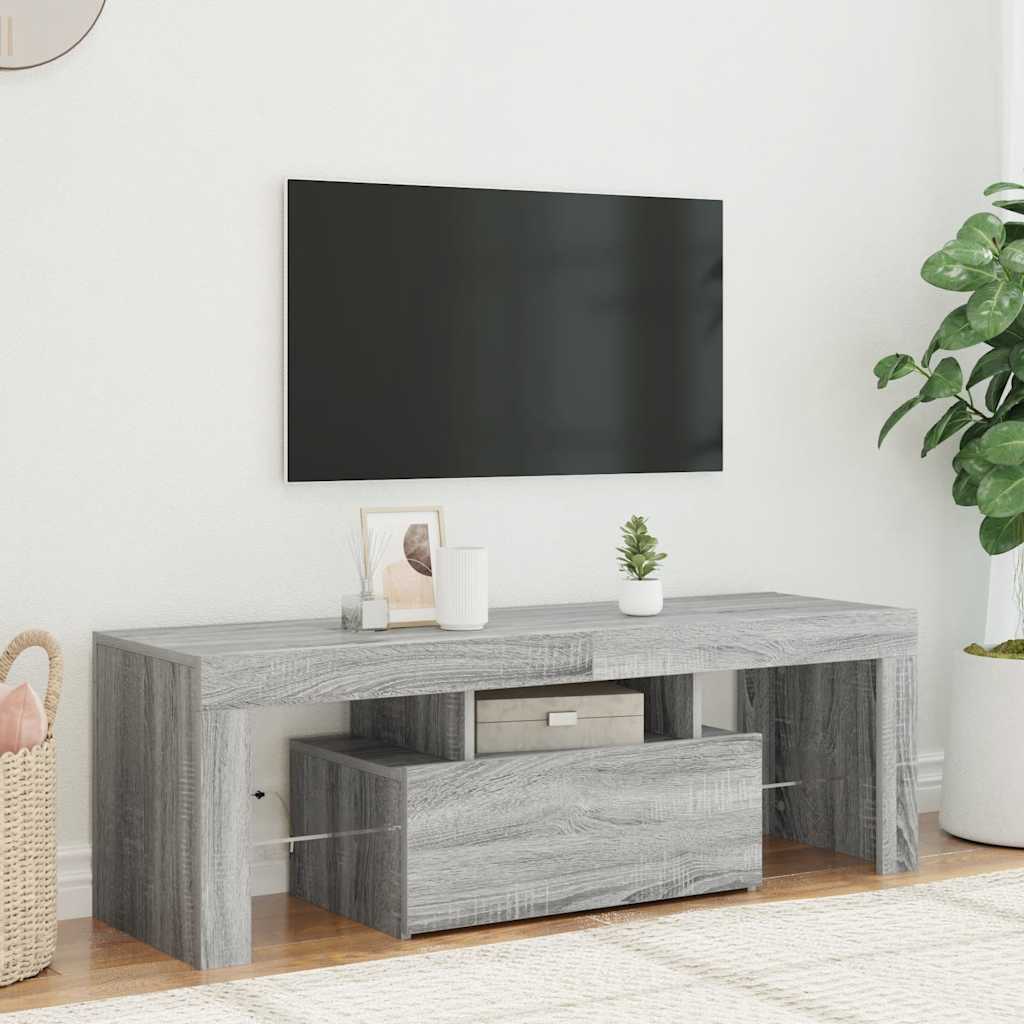 Móvel de TV com luzes LED 120x35x40 cm cinzento sonoma