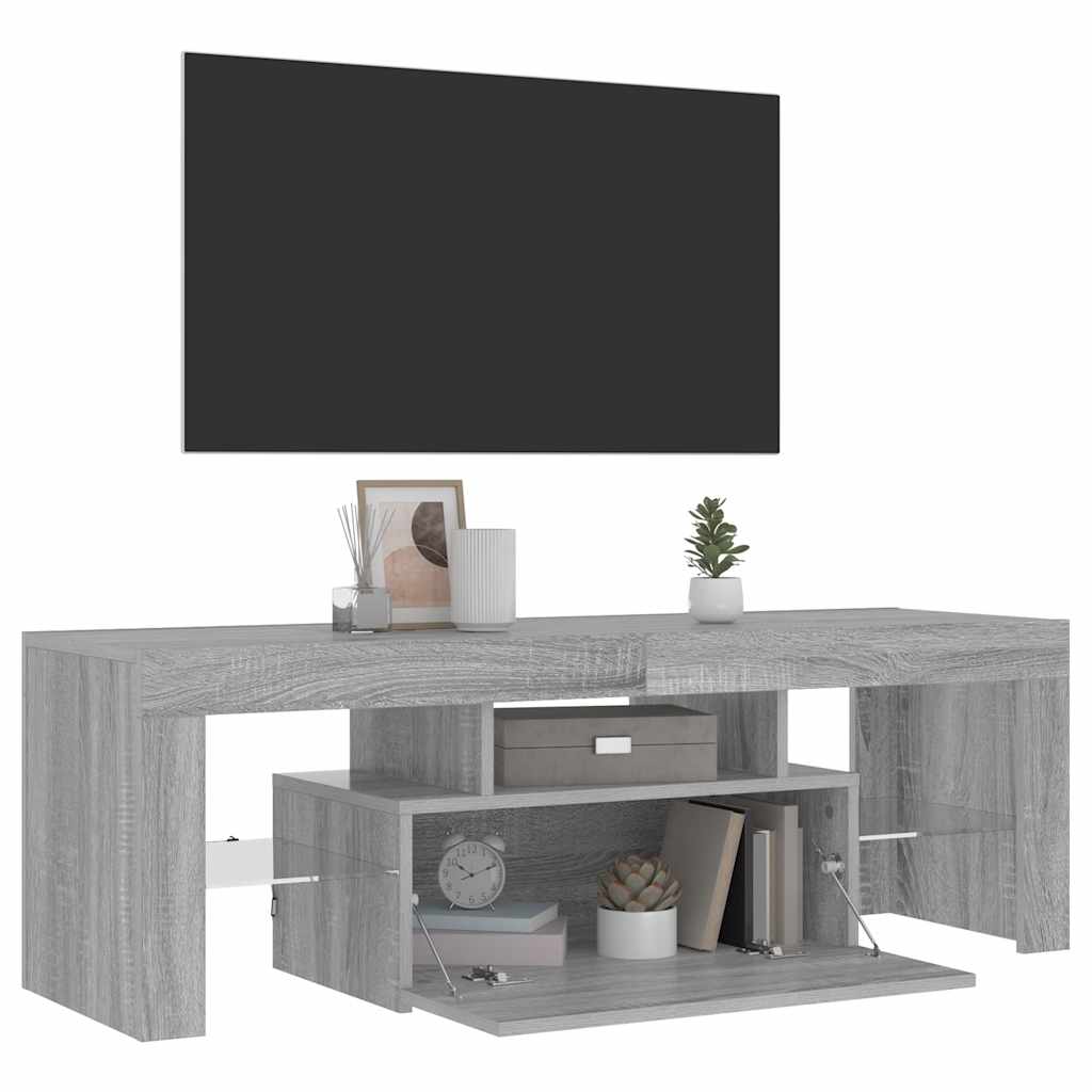 Móvel de TV com luzes LED 120x35x40 cm cinzento sonoma