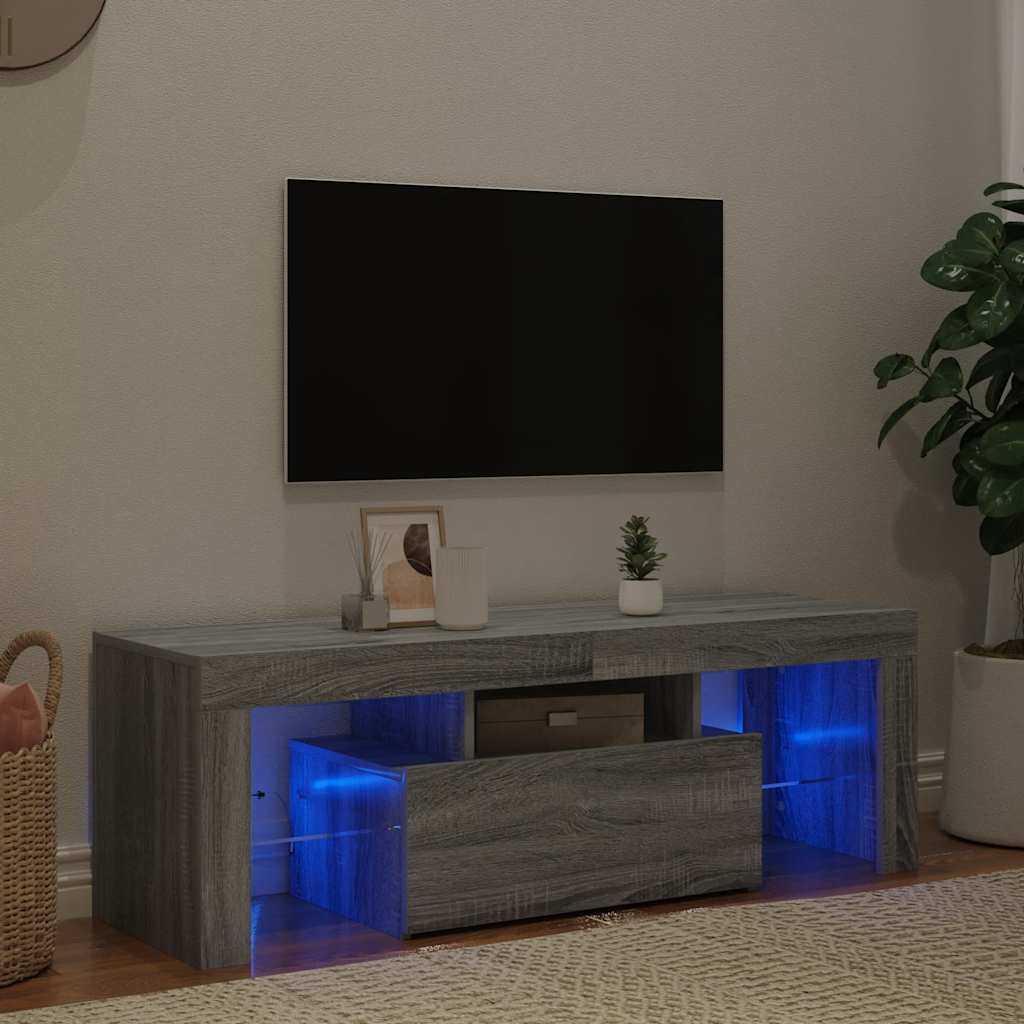Móvel de TV com luzes LED 120x35x40 cm cinzento sonoma