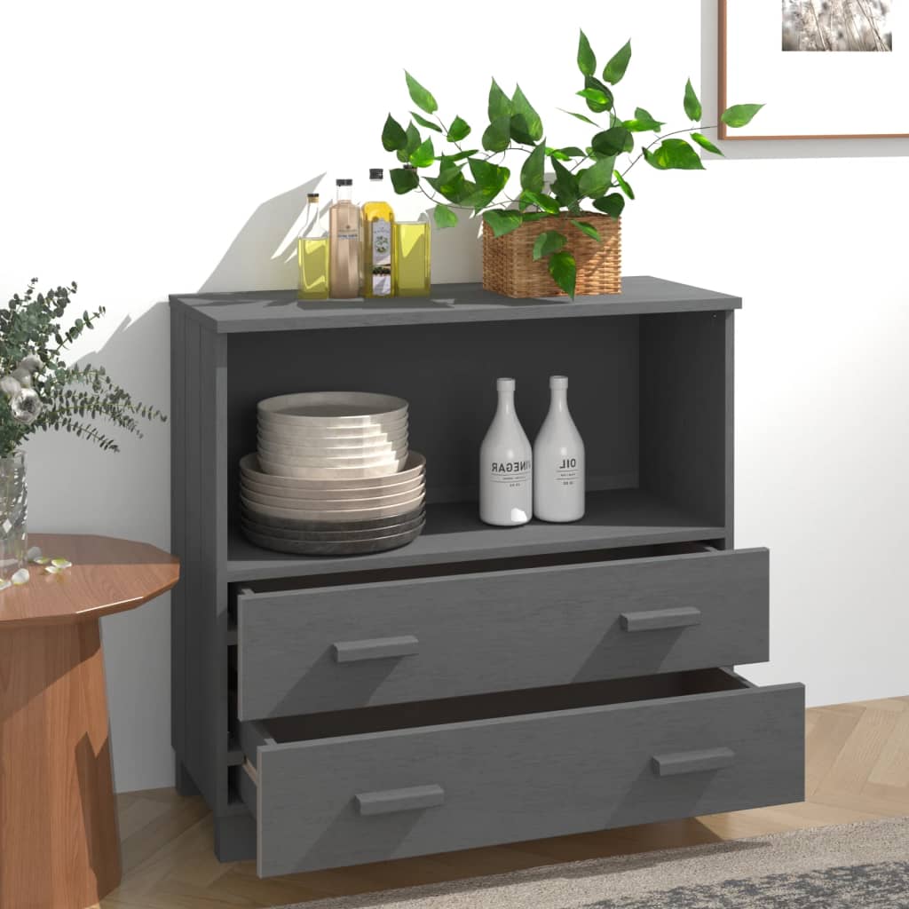 Aparador hamar 85x35x80 cm pinho maciço cinza-escuro