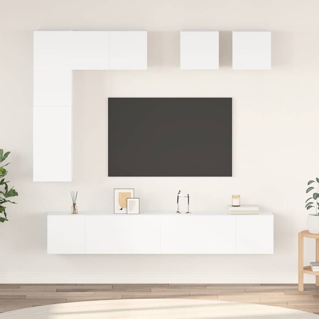 8 Pcs conjunto de móveis de TV derivados de madeira branco