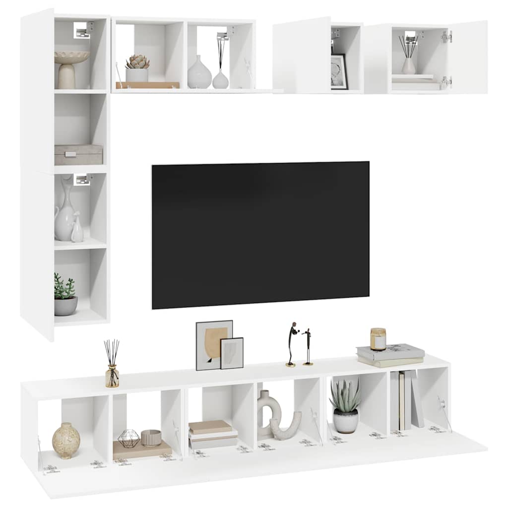 8 Pcs conjunto de móveis de TV derivados de madeira branco