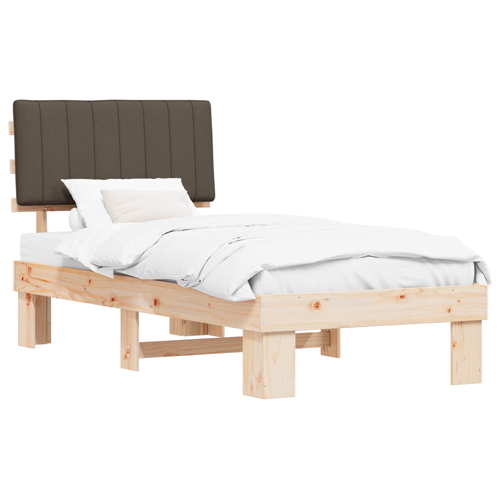 Estrutura de cama com cabeceira estofada cinzento-acastanhado