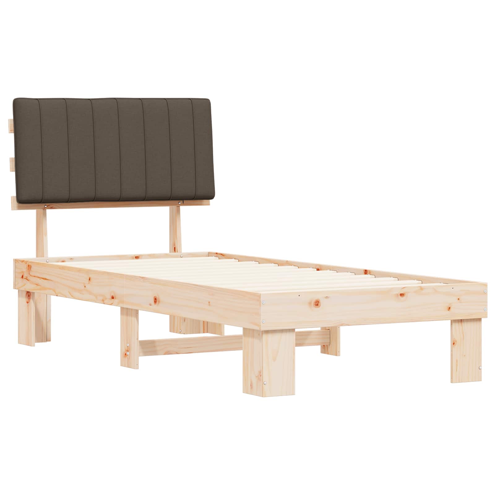Estrutura de cama com cabeceira estofada cinzento-acastanhado