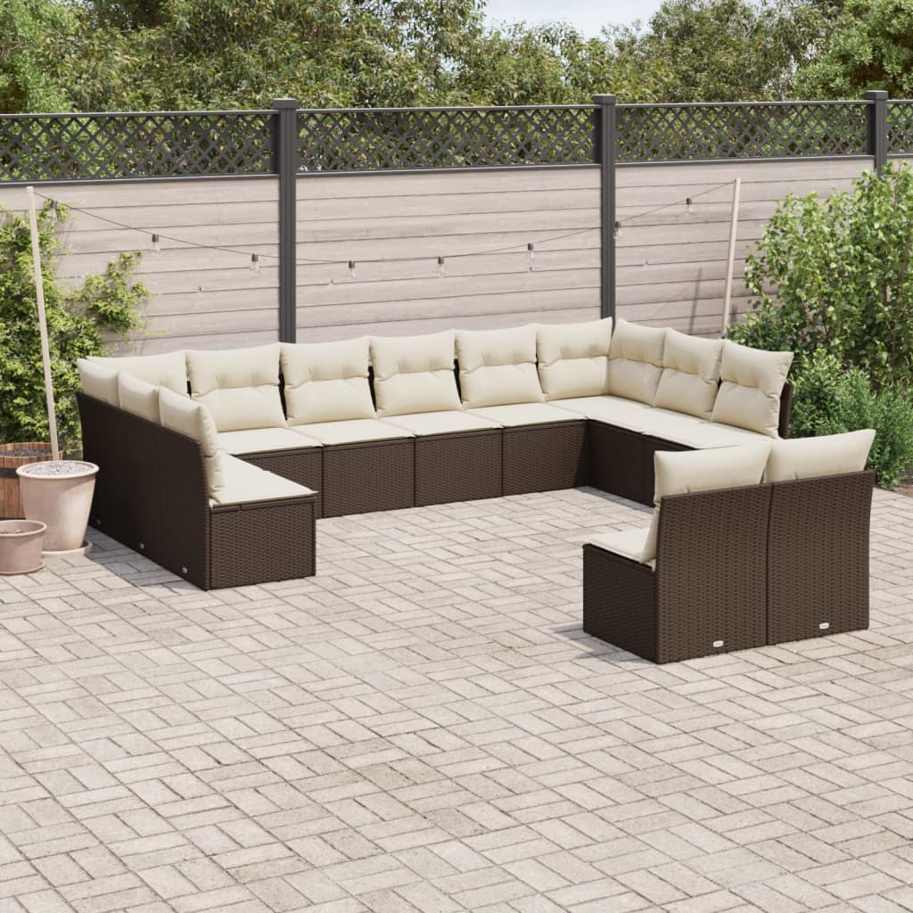 12 Pcs conjunto de sofás jardim com almofadões vime PE castanho