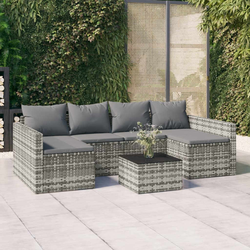 2 Pcs conjunto lounge de jardim c/ almofadões vime PE cinzento