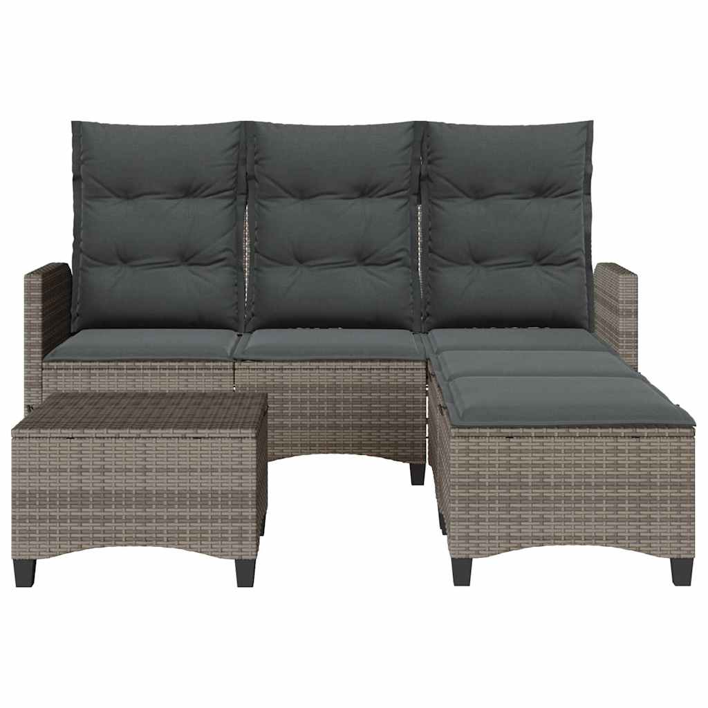 3 Pcs conjunto sofás de jardim com almofadões em l vime PE