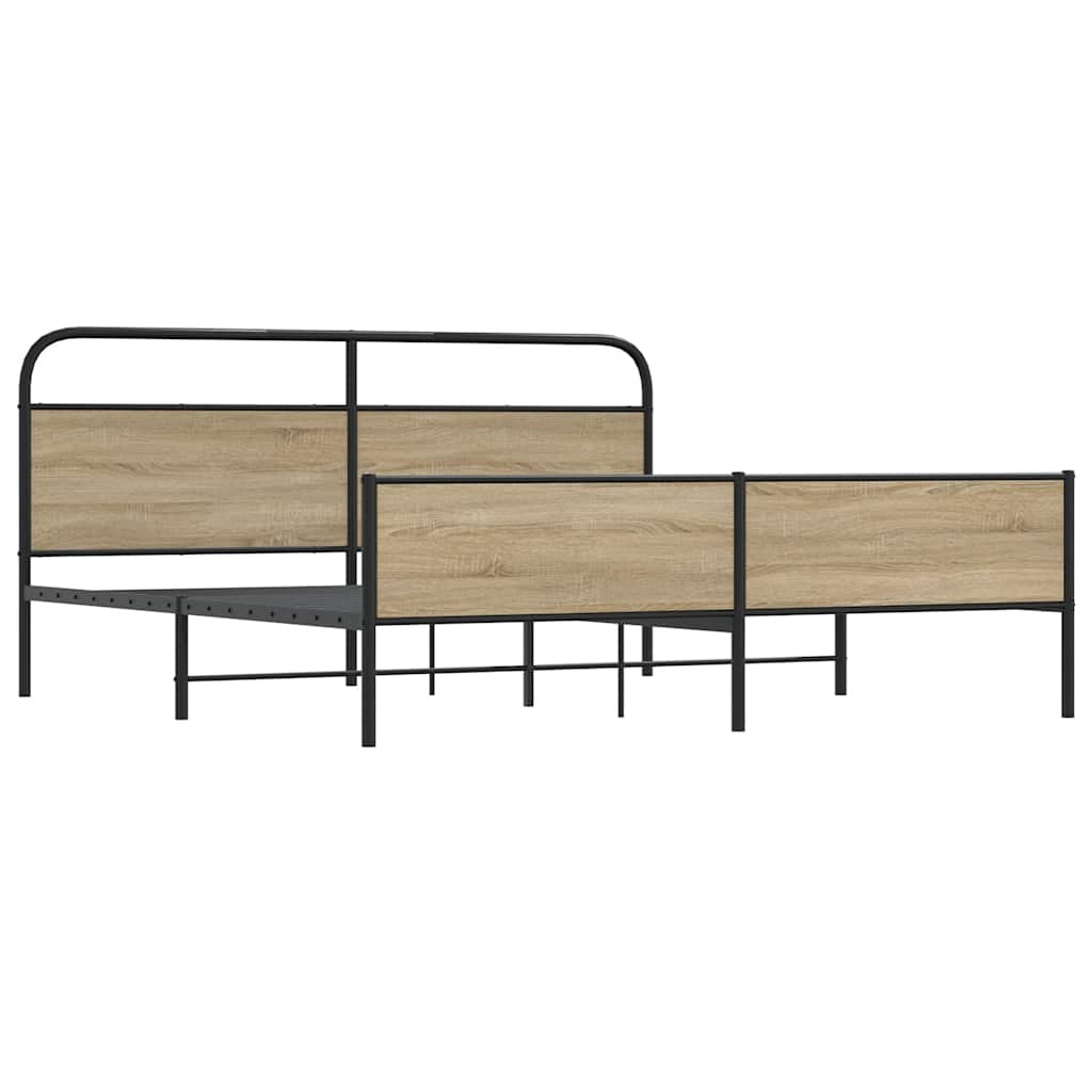 Estrutura de cama sem colchão 193x203cm metal carvalho fumado