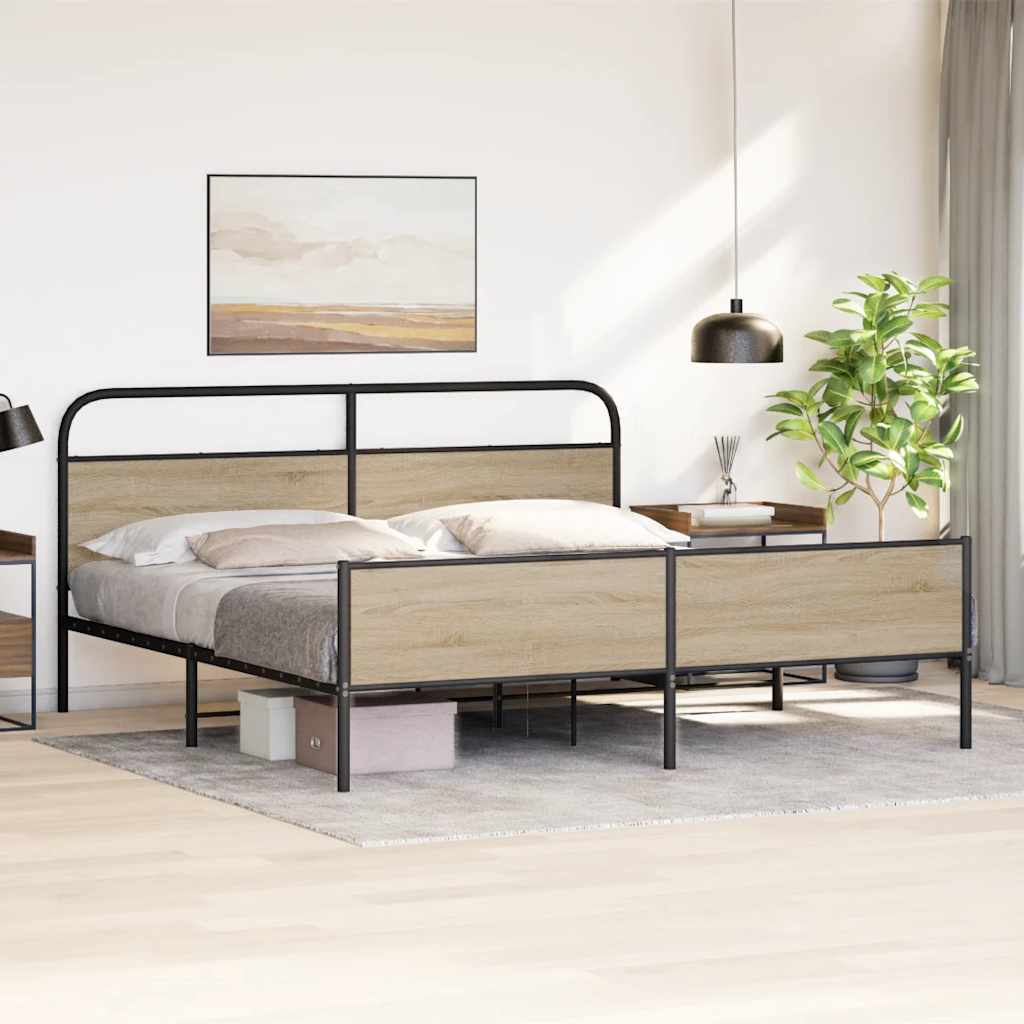 Estrutura de cama sem colchão 193x203cm metal carvalho fumado