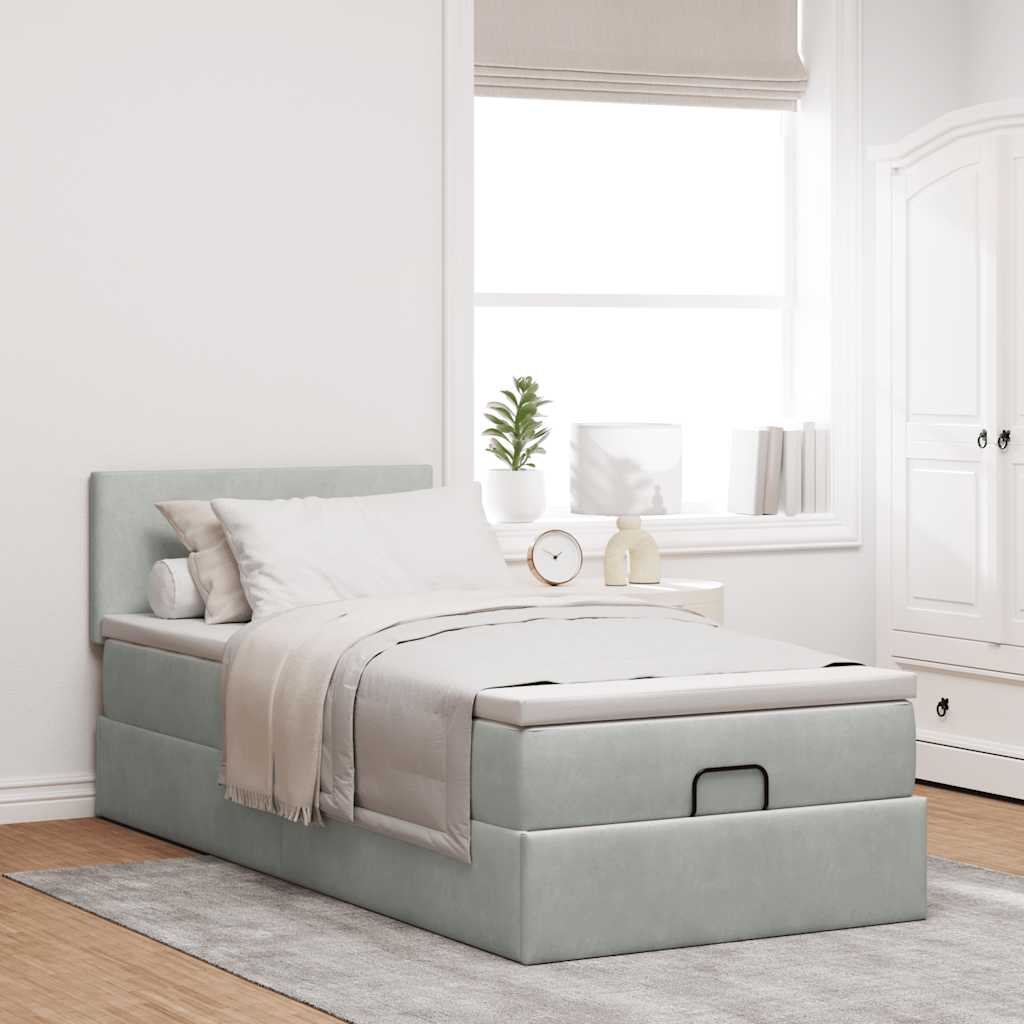 Estrutura cama otomana colchão 90x190 cm veludo cinzento claro