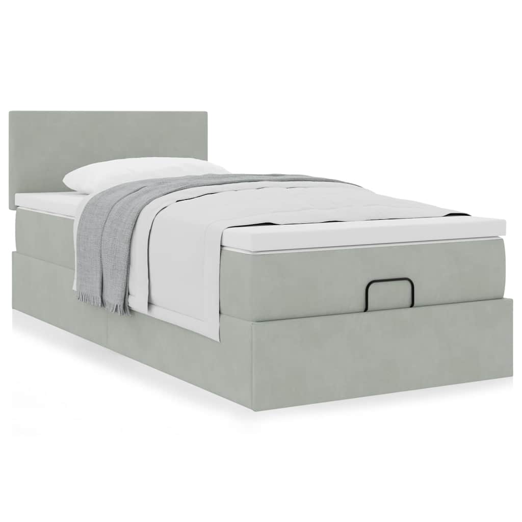 Estrutura cama otomana colchão 90x190 cm veludo cinzento claro