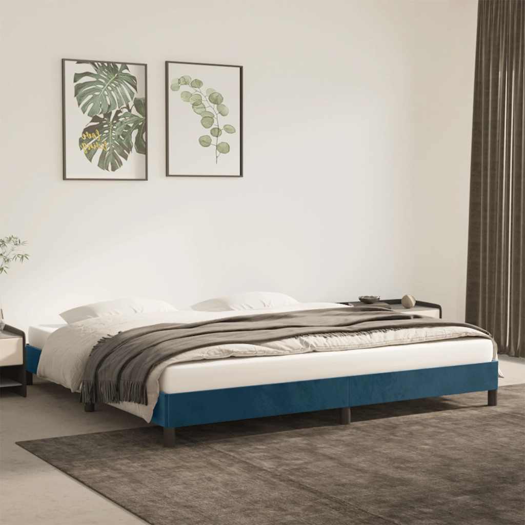 Estrutura de cama sem colchão 200x200 cm veludo azul-escuro