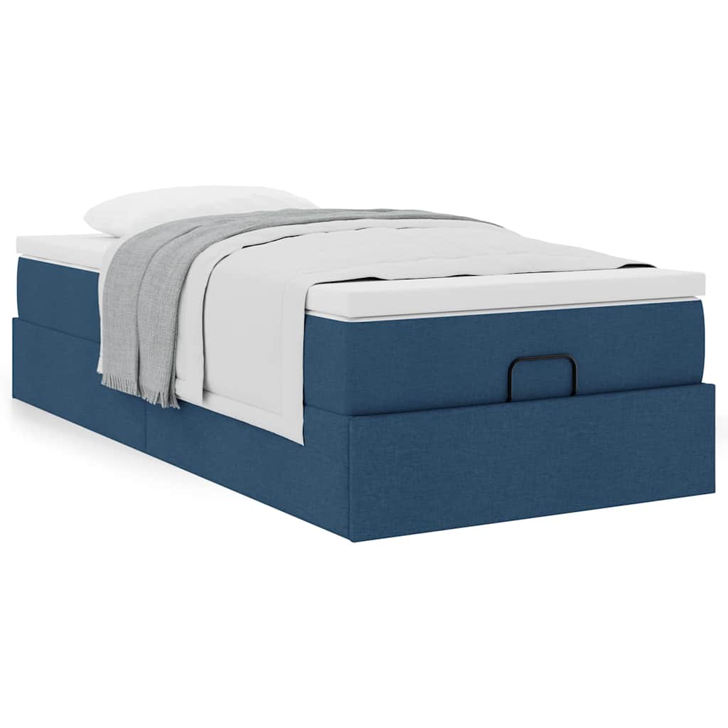 Estrutura de cama otomana com colchão tecido azul 90x190cm