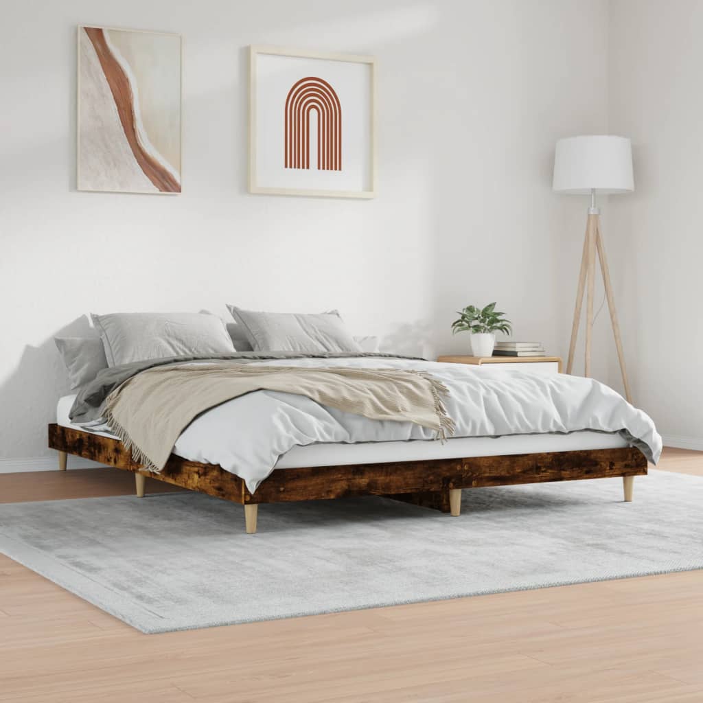 Estrutura de cama s/ colchão derivados madeira carvalho fumado