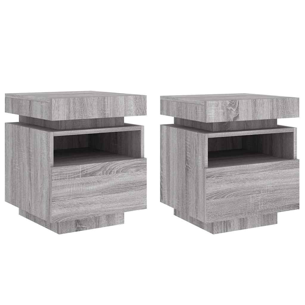 Mesas cabeceira c/ luzes LED 2 pcs 40x39x48,5 cm cinza sonoma