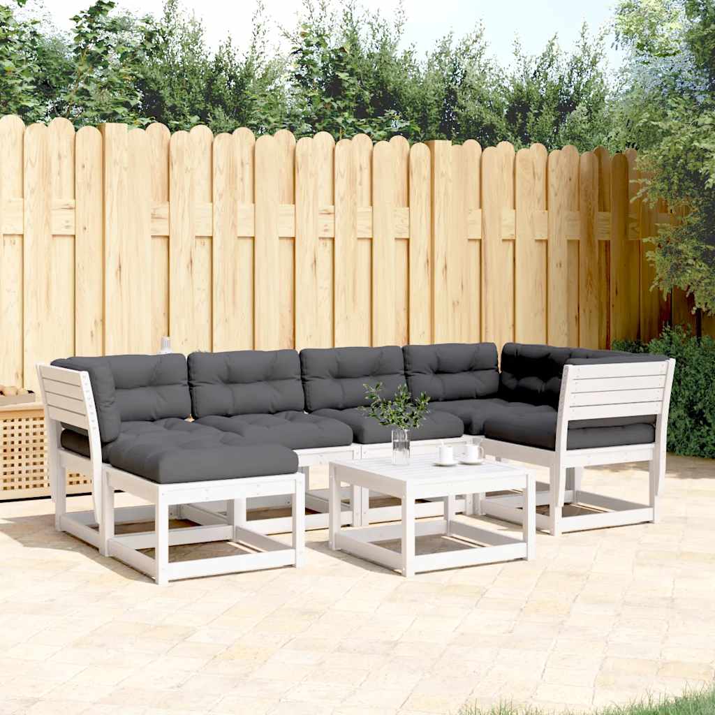 6 Pcs conj. sofás de jardim c/ almofadões pinho maciço branco