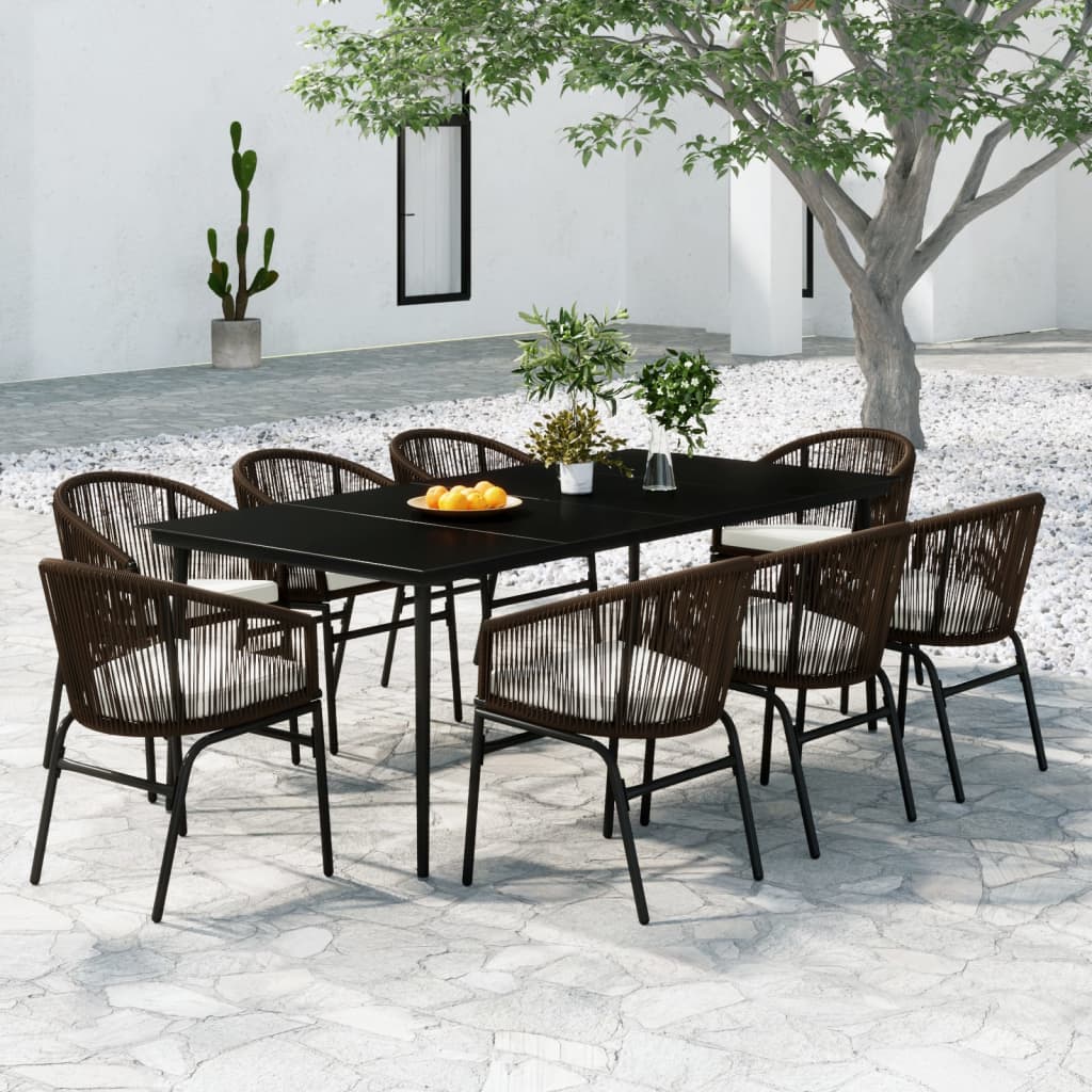9 Pcs conjunto de jantar para jardim castanho