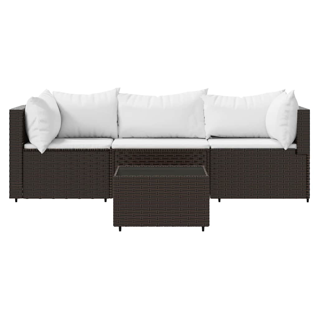 4 Pcs conjunto lounge jardim c/ almofadões vime PE castanho