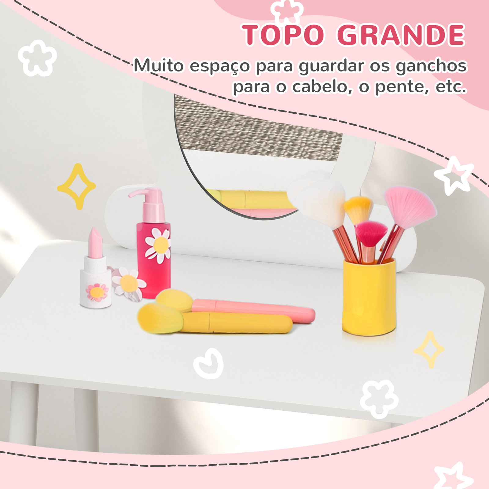Toucador para crianças com banco toucador de maquilhagem para crianças acima de 3 anos toucador infantil com espelho branco