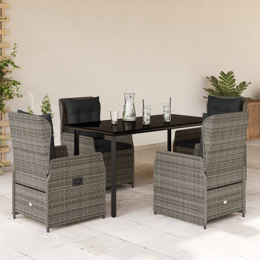 5 Pcs conjunto de jantar p/ jardim c/ almofadões vime PE cinza
