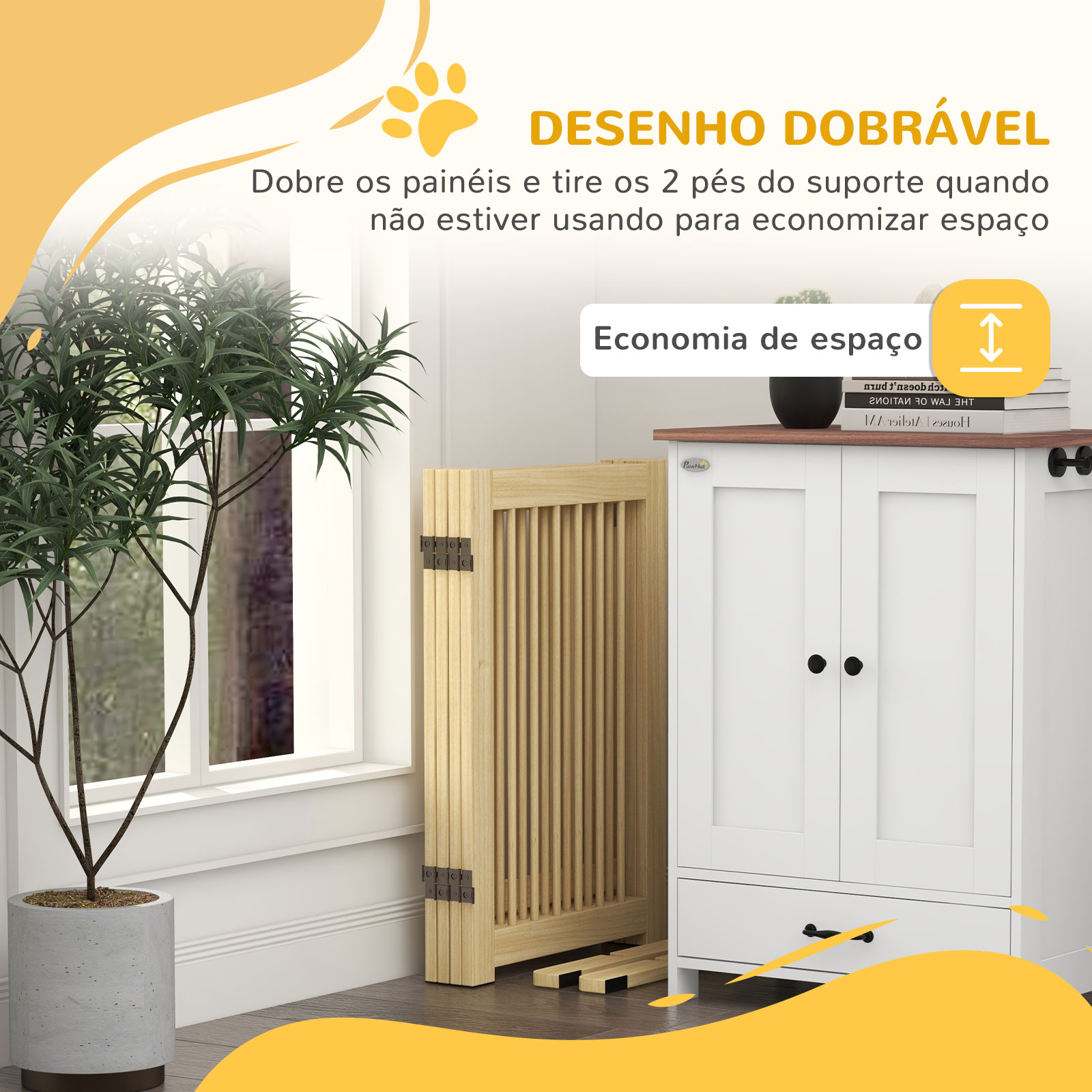 Barreira de segurança para cães em madeira dobrável para escadas e portas para cães pequenos e médios de 4 painéis 204x36x75 cm madeira