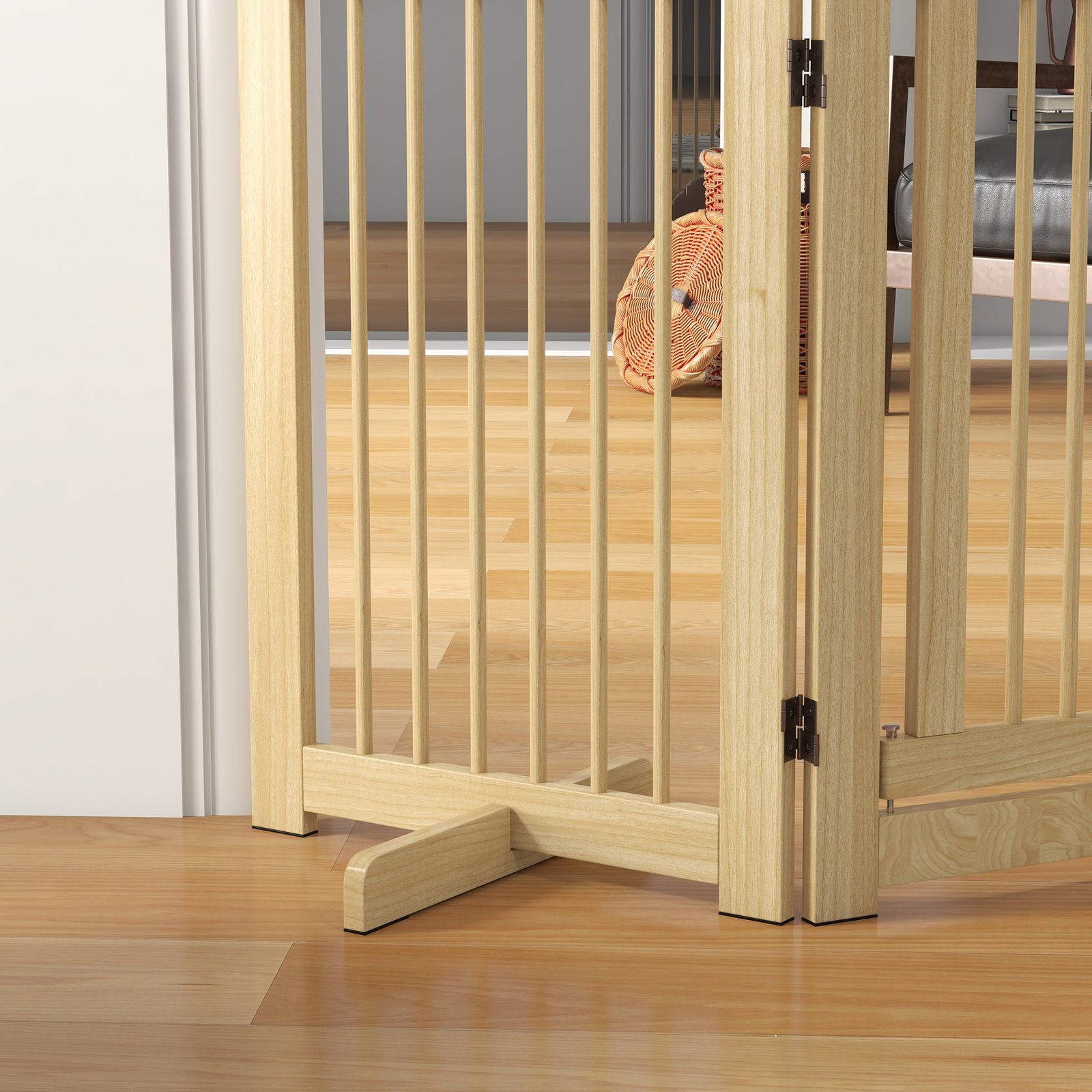 Barreira de segurança para cães em madeira dobrável para escadas e portas para cães pequenos e médios de 4 painéis 204x36x75 cm madeira