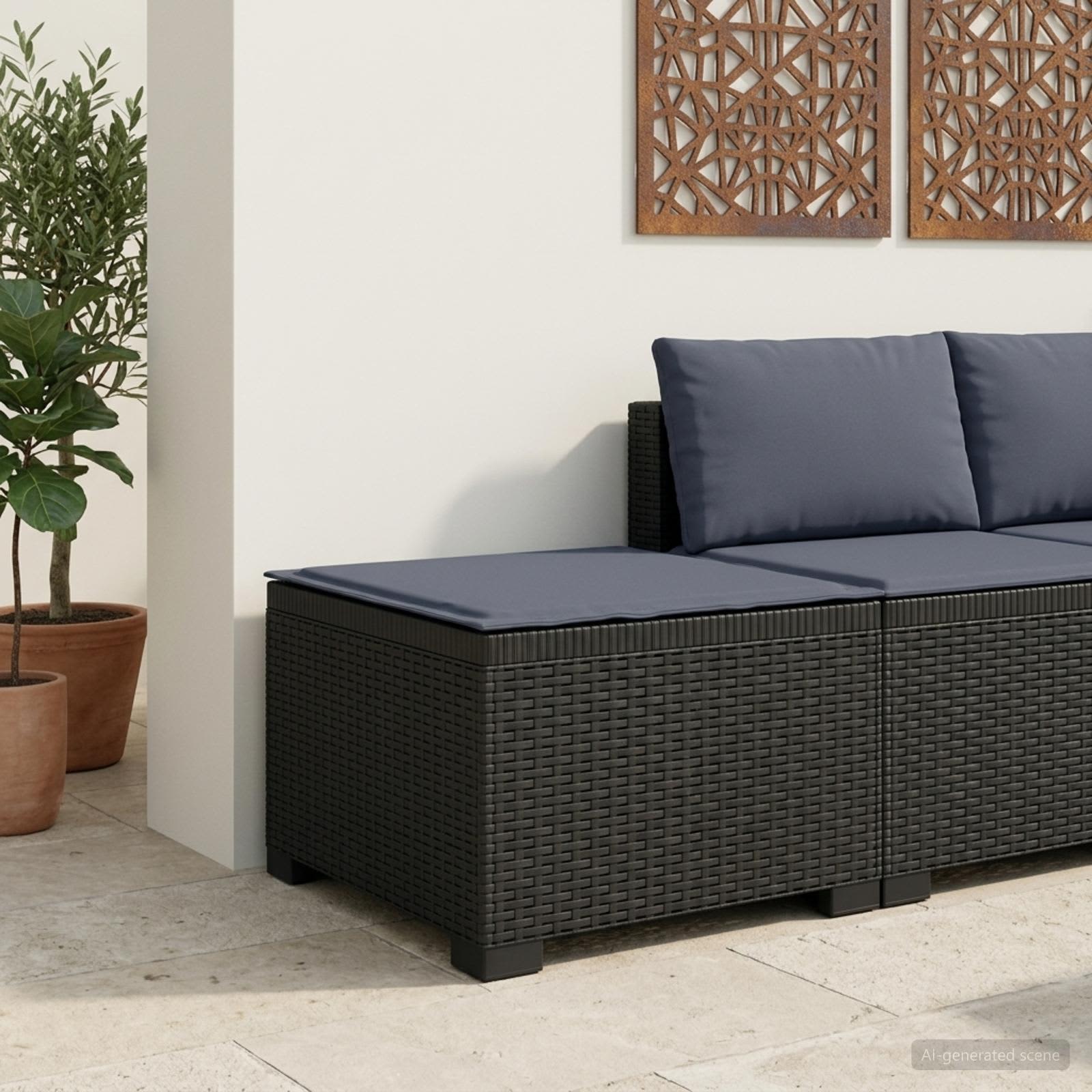 Sofá de jardim 1 lugar com almofada look rattan PP antracite