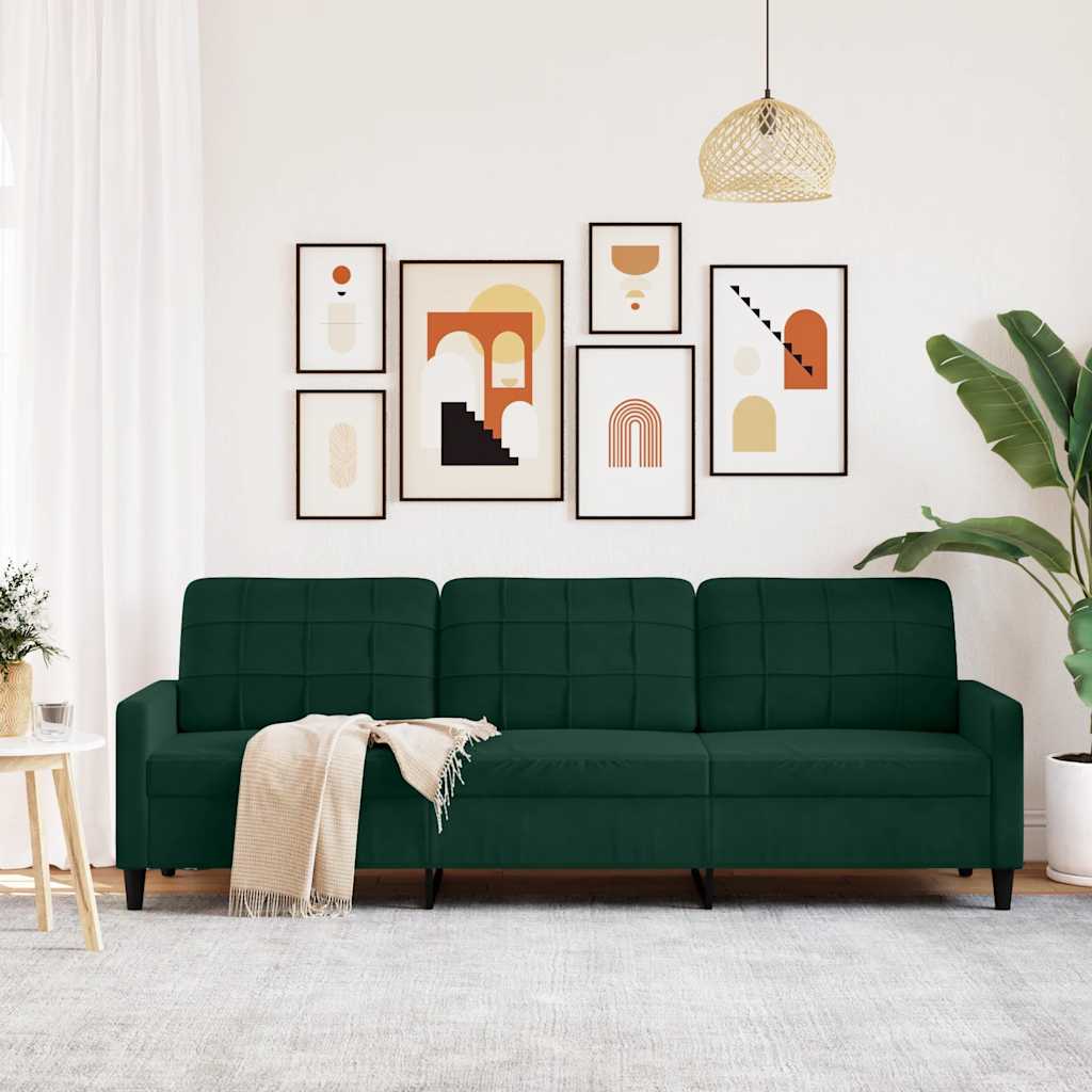 Sofá de 3 lugares 210 cm veludo verde-escuro