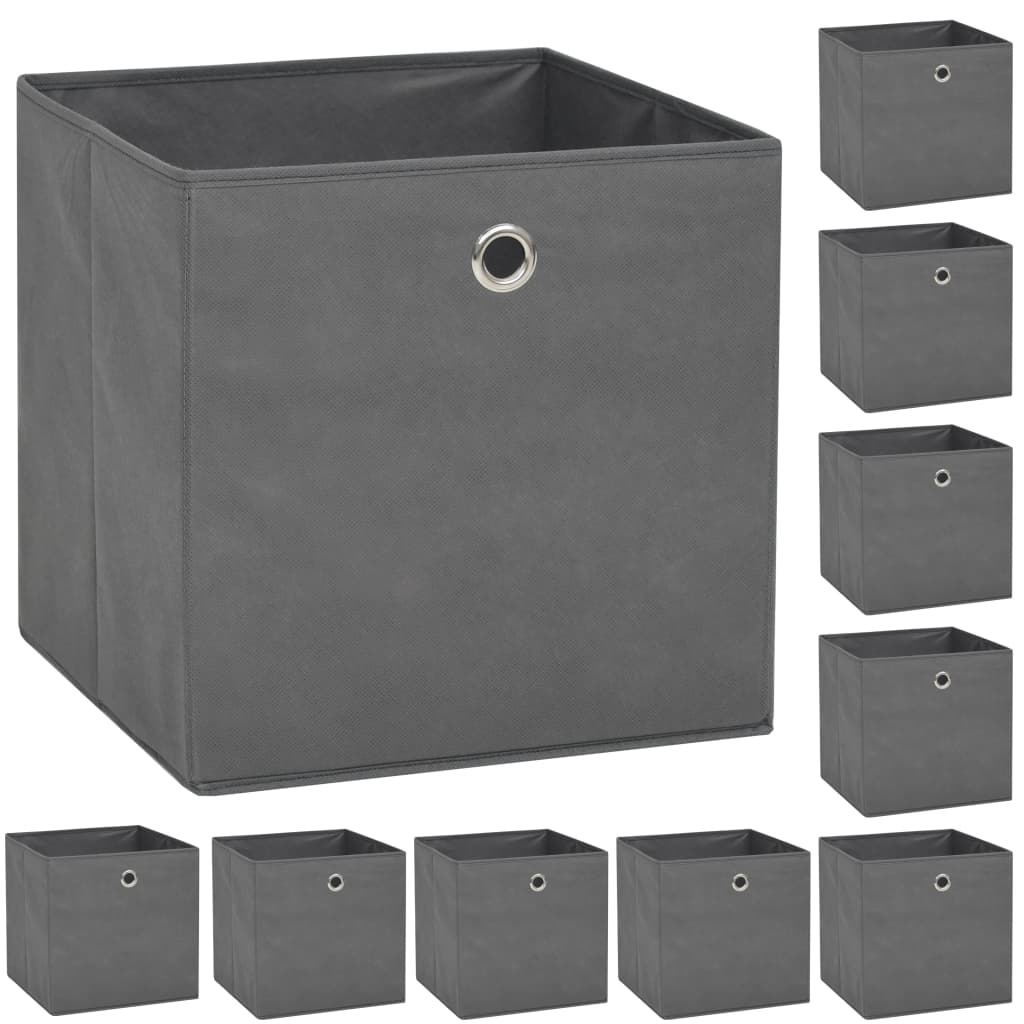 Caixas arrumação 10 pcs não-tecido (tnt) 32x32x32 cm cinzento