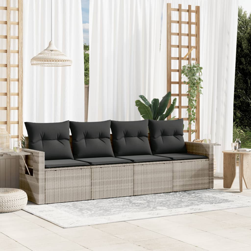 4 Pcs conj. sofás jardim c/ almofadões vime PE cinzento-claro