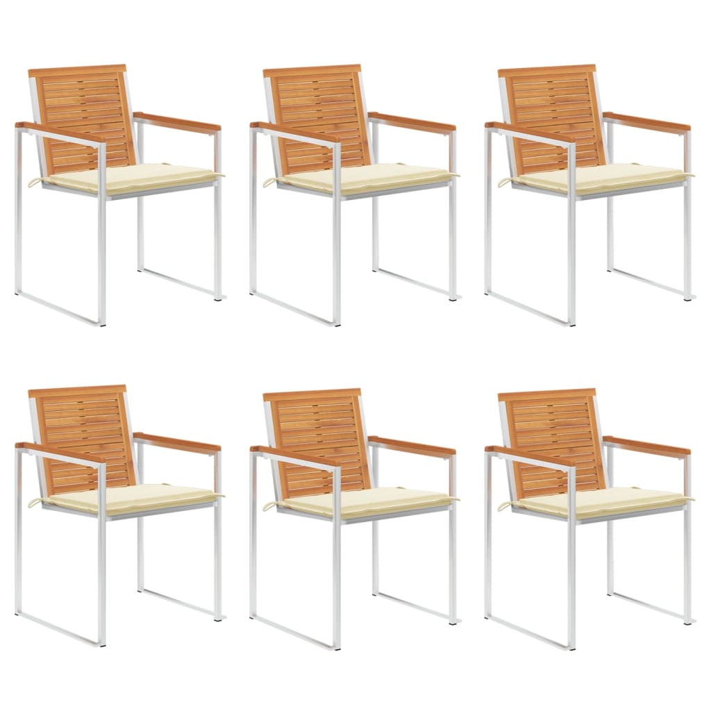 Cadeiras de jardim 6 pcs c/ almofadões madeira de acácia maciça