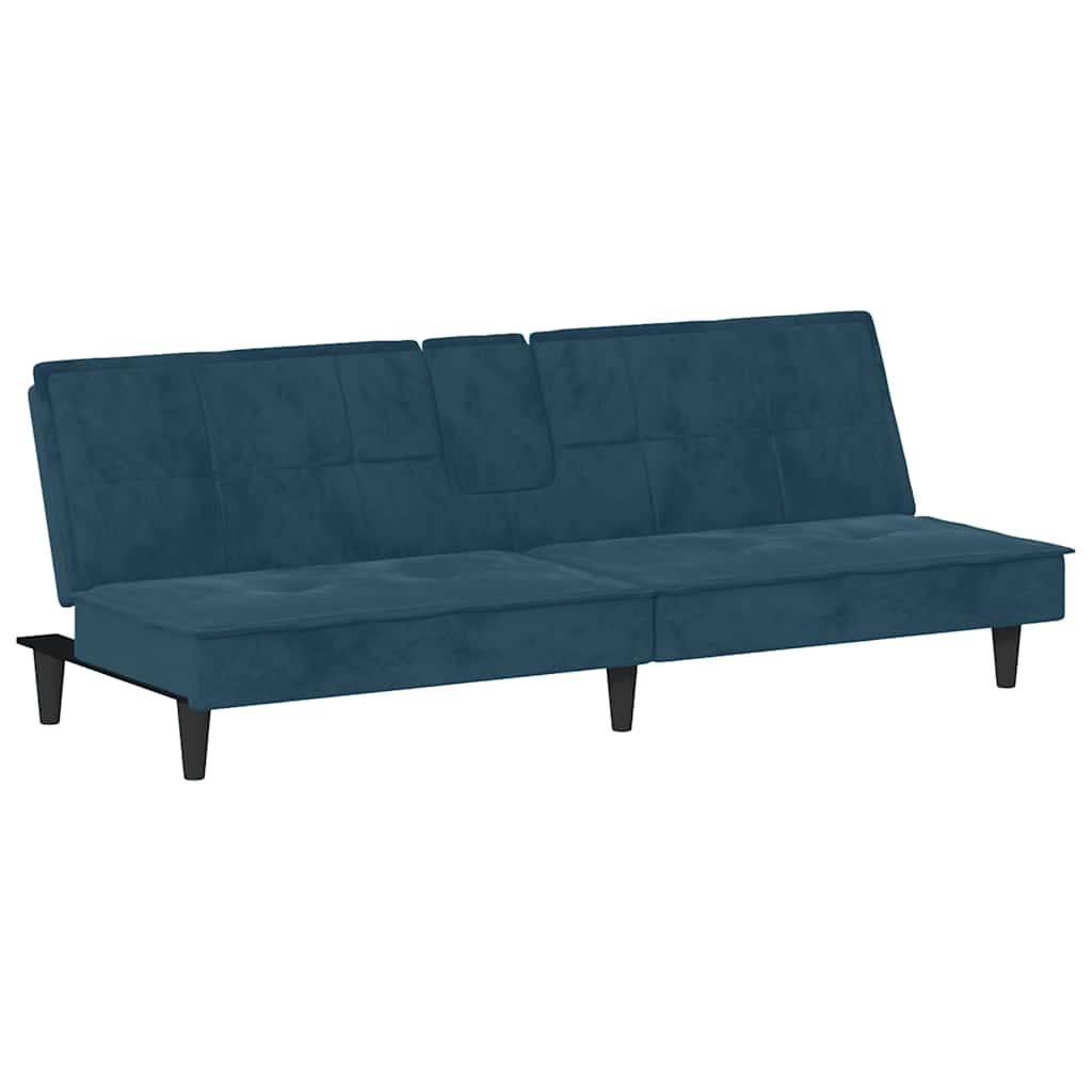 Sofá-cama com suporte para copos veludo azul