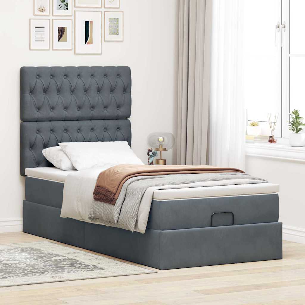 Estrutura cama otomana colchões 80x200cm veludo cinzento escuro